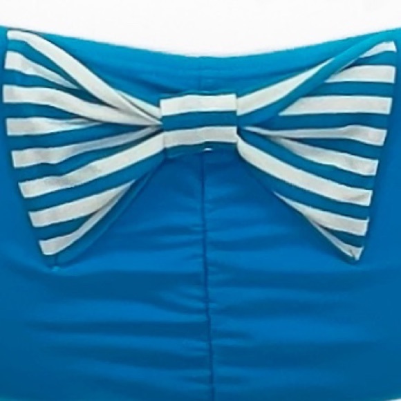 Forever 21 Turquoise & White Stripes 🎀 Bow 🎀 Retro Cheeky Bikini Bottoms L - Picture 4 of 4